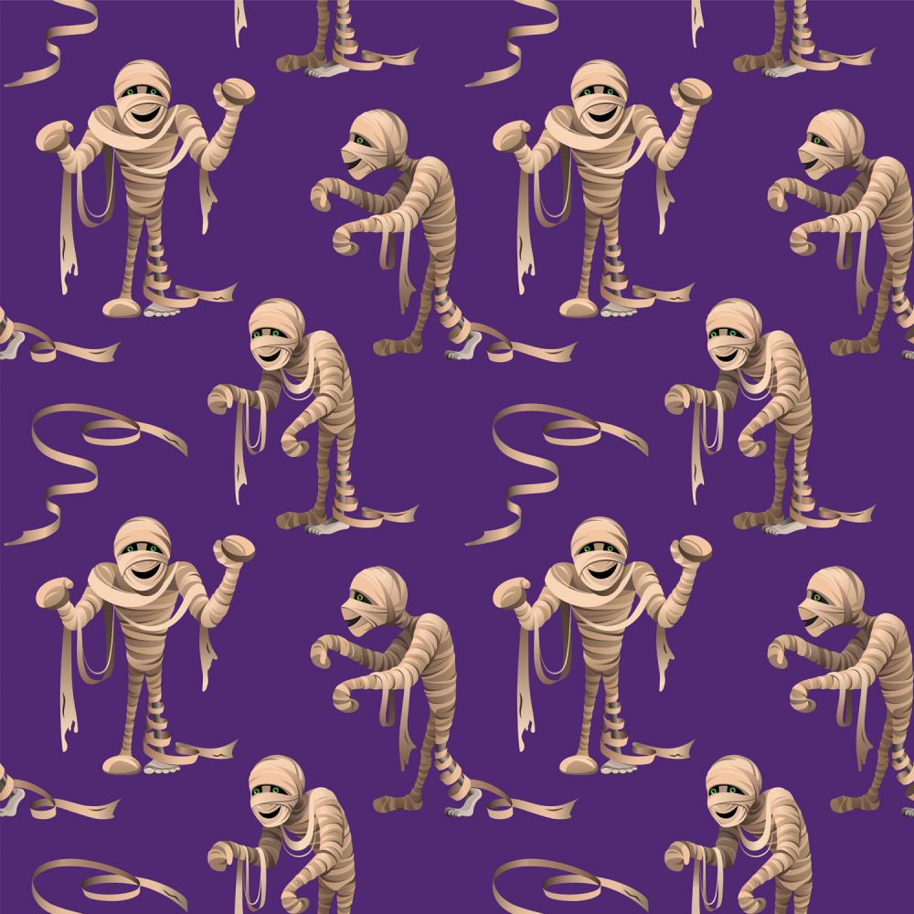 45 x 36 Halloween Mummies on Purple 100% Cotton Fabric