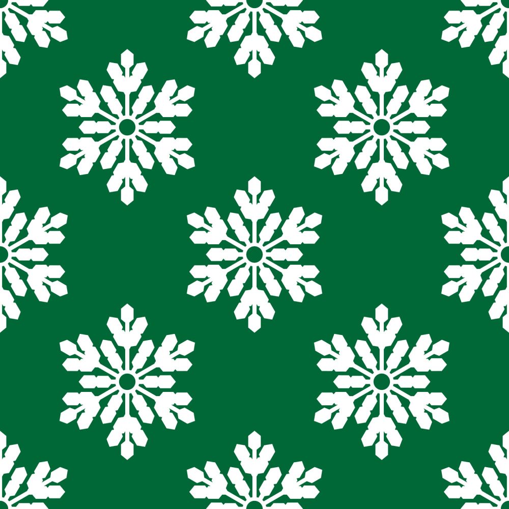 45 x 36 Christmas Snowflakes on Green 100% Cotton Fabric