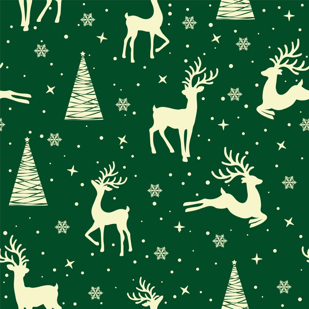 45 x 36 Christmas Reindeer Snowmen Trees Snowflakes on Green 100% Cotton Fabric