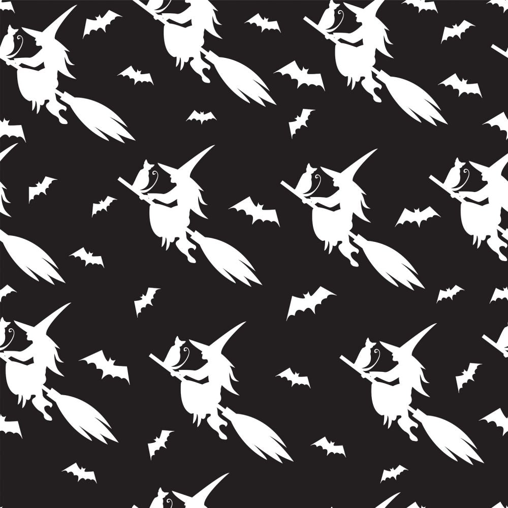 45 x 36 Halloween Flying Witches with Cats and Bats on Black 100% Cotton Fabric