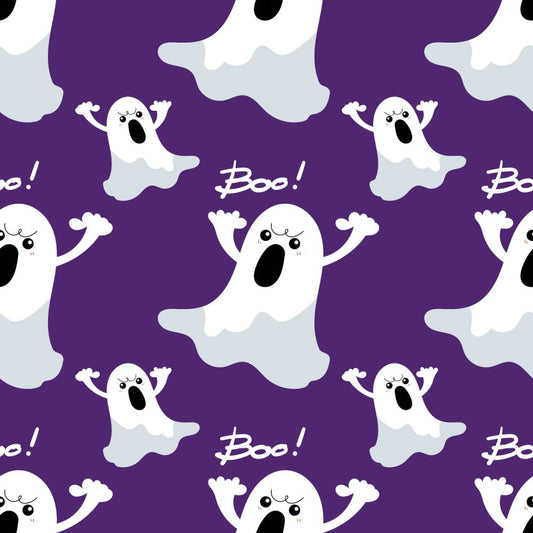45 x 36 Halloween Spooky Ghosts Boo on Purple 100% Cotton Fabric
