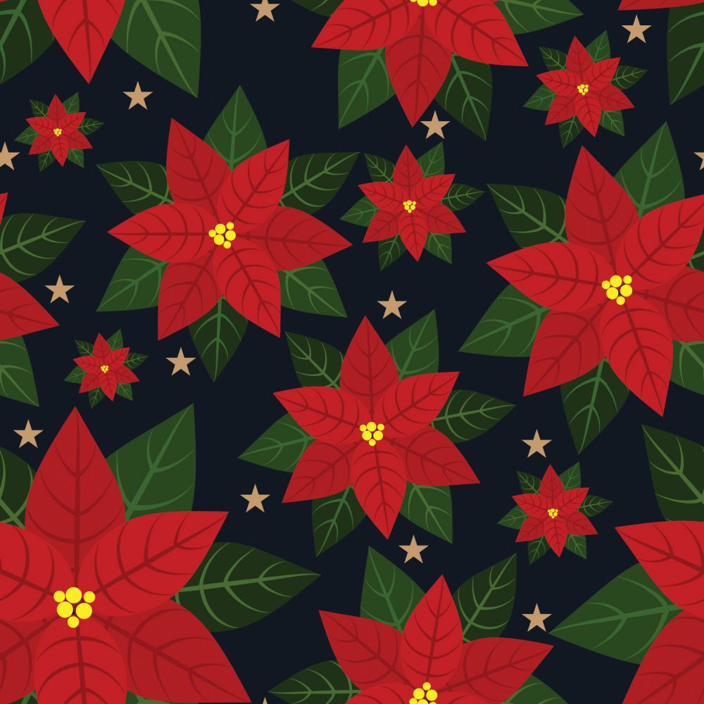 Price Per Yard Christmas Poinsettias on Navy background 100% Cotton Fabric