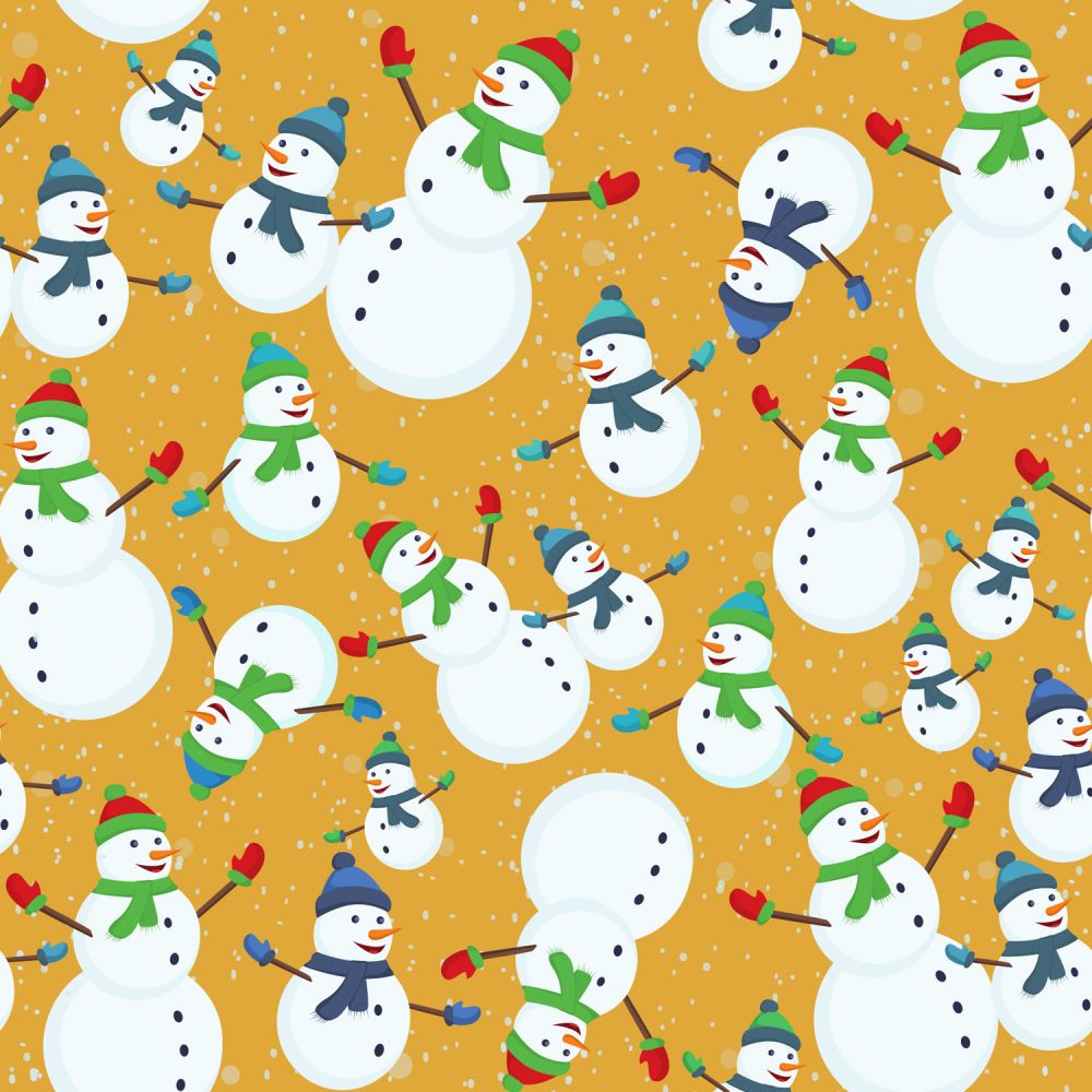 45 x 36 Christmas Happy Snowmen on Gold 100% Cotton Fabric