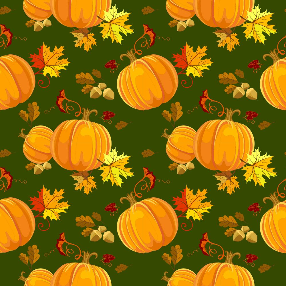 45 x 36 Pumpkins and Leaves on Dark Green 100% CottonFall Autumn Thanksgiving Fabric