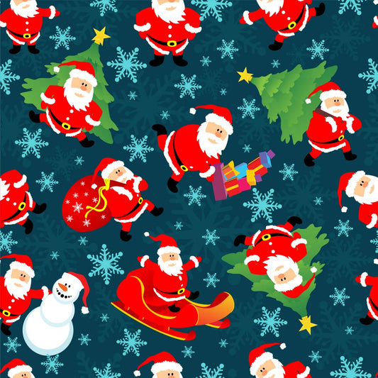 45 x 36 Christmas Santa making Deliveries on Dark Blue 100% Cotton Fabric