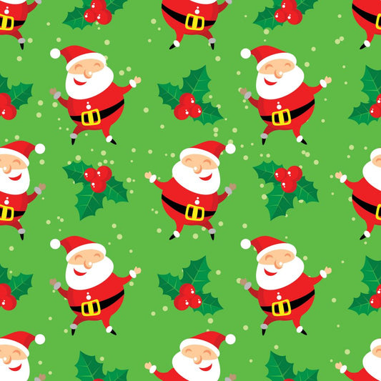 45 x 36 Christmas Dancing Santas on Green by the yard 100% Cotton Fabric