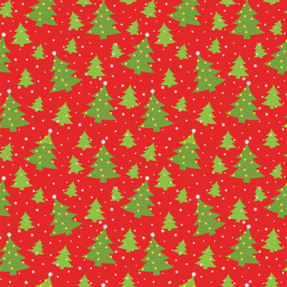 45 x 36 Tossed Green Christmas Trees on Red 100% Cotton Fabric