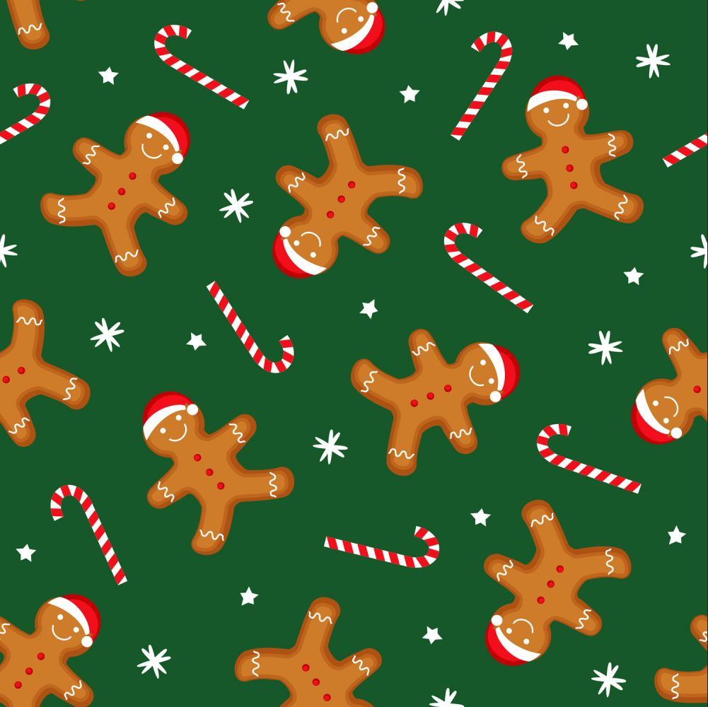 44 x 36 Christmas Gingerbread and Candy Canes on Green 100% Cotton Fabric By the Yard