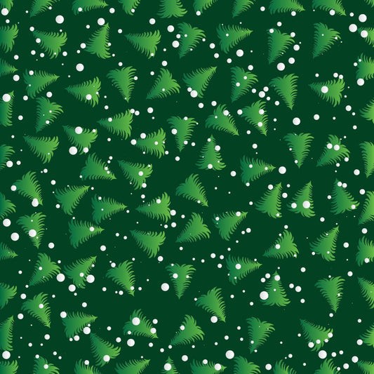 45 x 36 Wispy Green Christmas Trees on Green 100% Cotton Fabric
