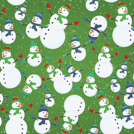 45 x 36 Happy Snowmen with Scarves on Green 100% Cotton Christmas Fabric