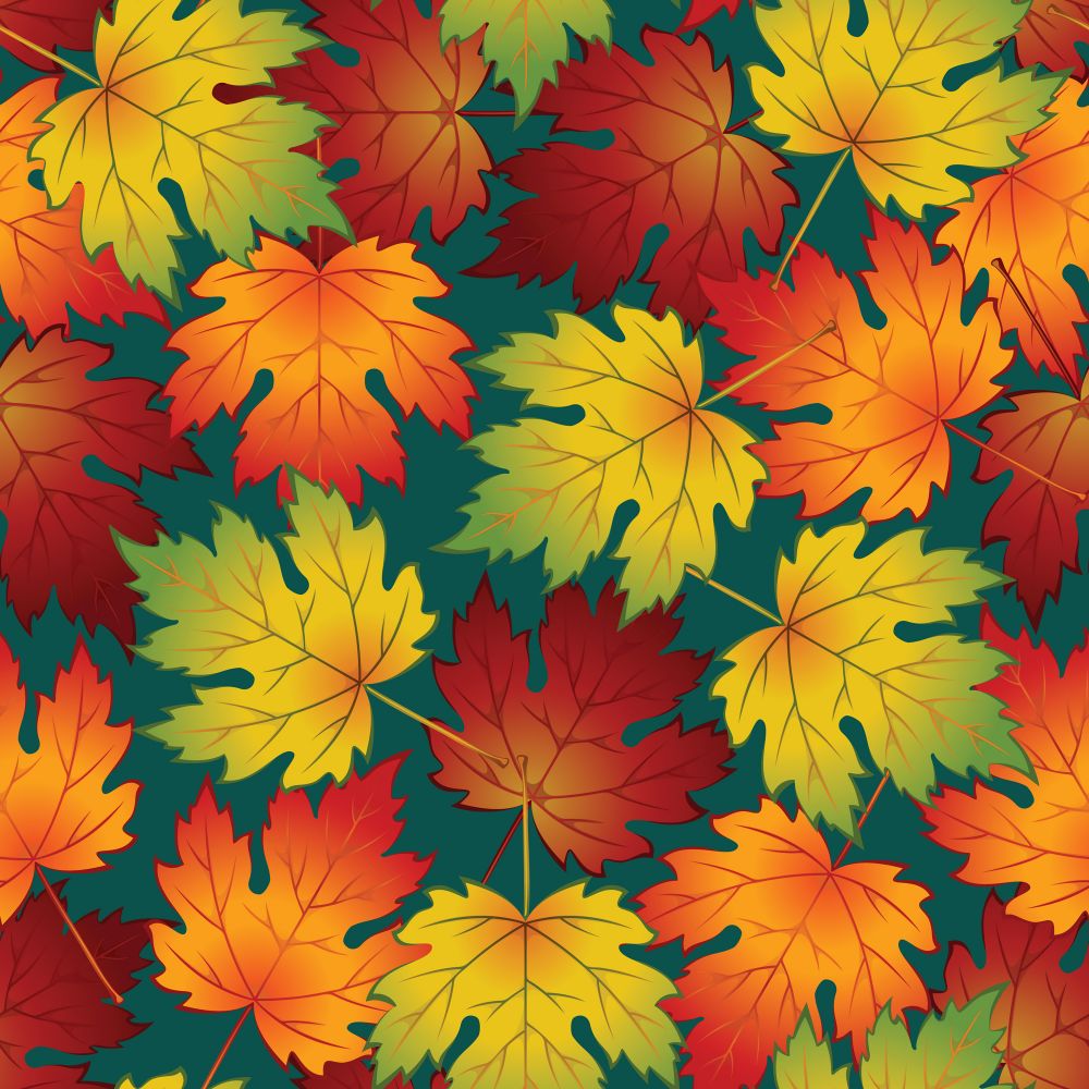 45 x 36 Fall Autumn Thanksgiving Falling Leaves on Teal 100% Cotton Fabric