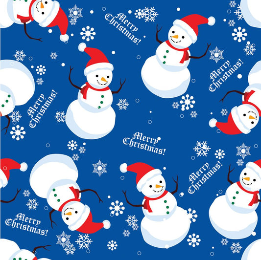 45 x 36 Christmas Merry Christmas Snowmen on Blue 100% Cotton