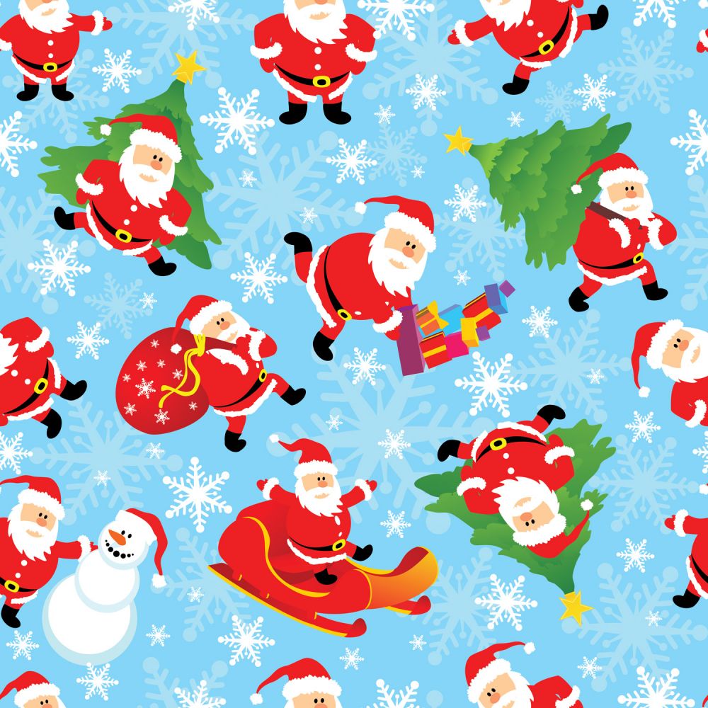 45 x 36 Christmas Santa making Deliveries on Light Blue 100% Cotton Fabric