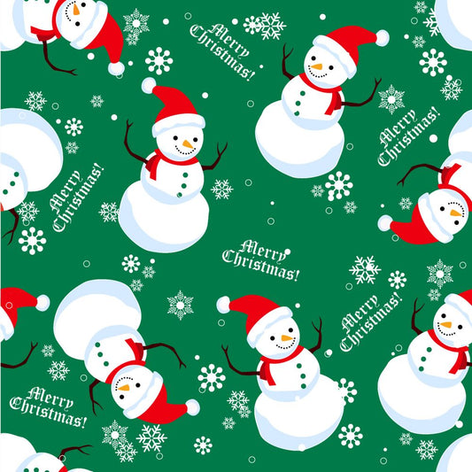 45 x 36 Christmas Merry Christmas Snowmen on Green 100% Cotton