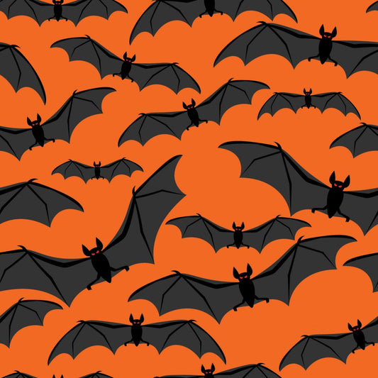 45 x 36 Halloween Flying Bats on Orange 100% Cotton Fabric