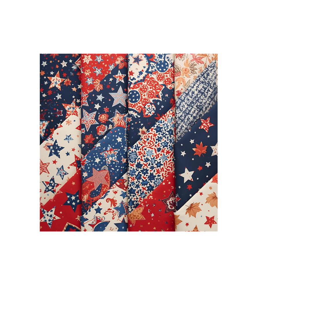 Patriotic 8 Piece Fat Quarter Set 18" x 21" Mystery Bundle Precut