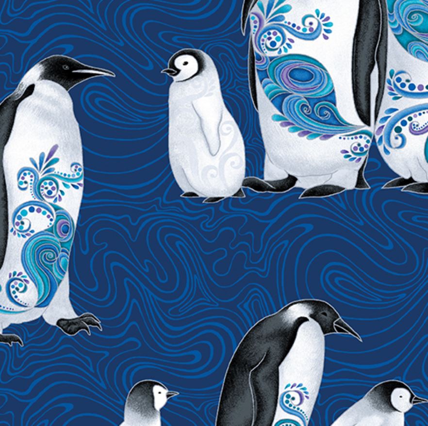 44 x 36 Penguins on Blue Benartex Christmas 100% Cotton Fabric