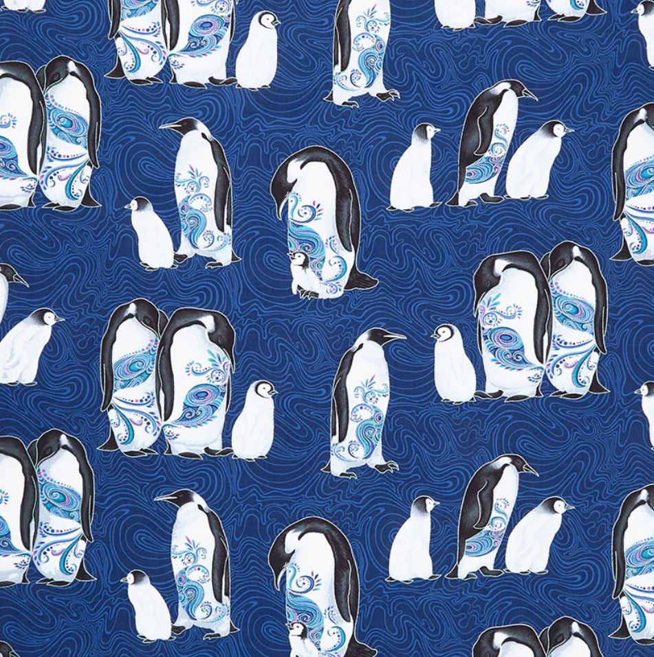 44 x 36 Penguins on Blue Benartex Christmas 100% Cotton Fabric