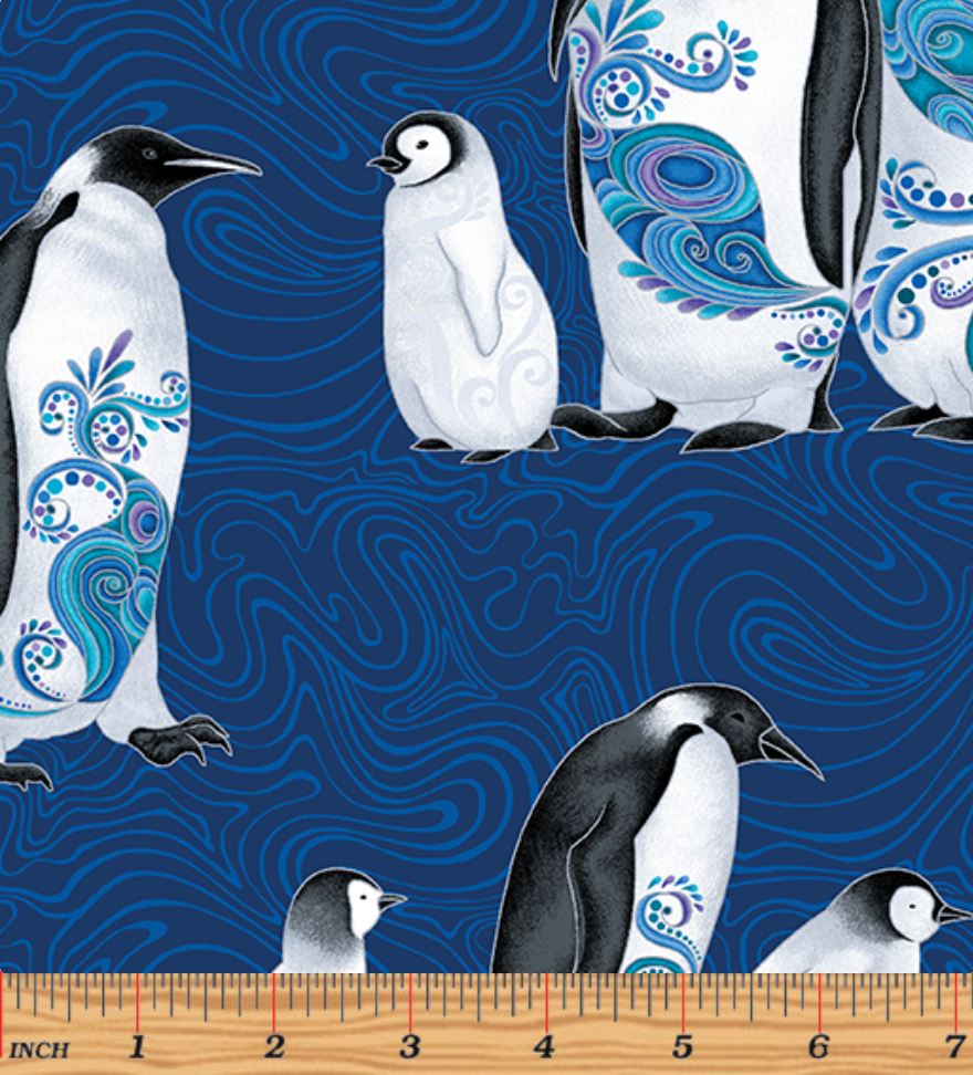 44 x 36 Penguins on Blue Benartex Christmas 100% Cotton Fabric