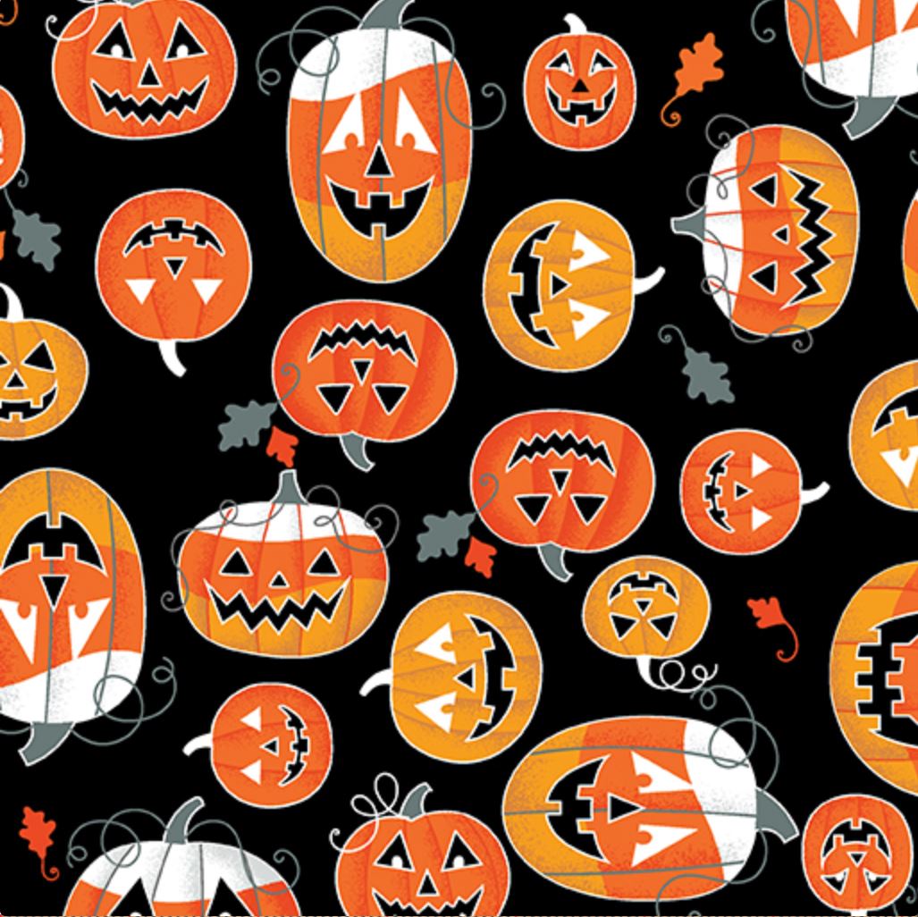44 x 36 Glow in the Dark Pumpkins on Black Halloween Benartex 100% Cotton Fabric