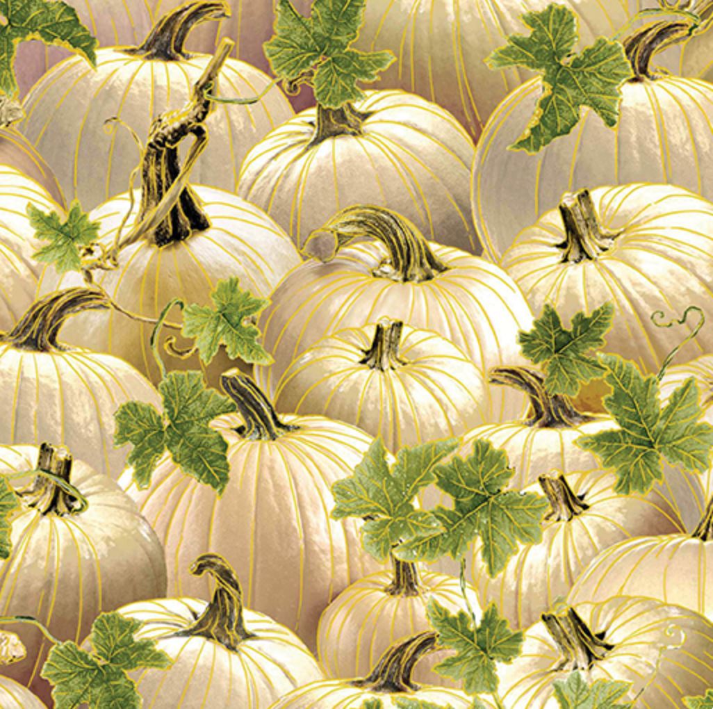 44 x 36 Harvest Pumpkins Cream Fall Metallic Thanksgiving Benartex 100% Cotton Fabric