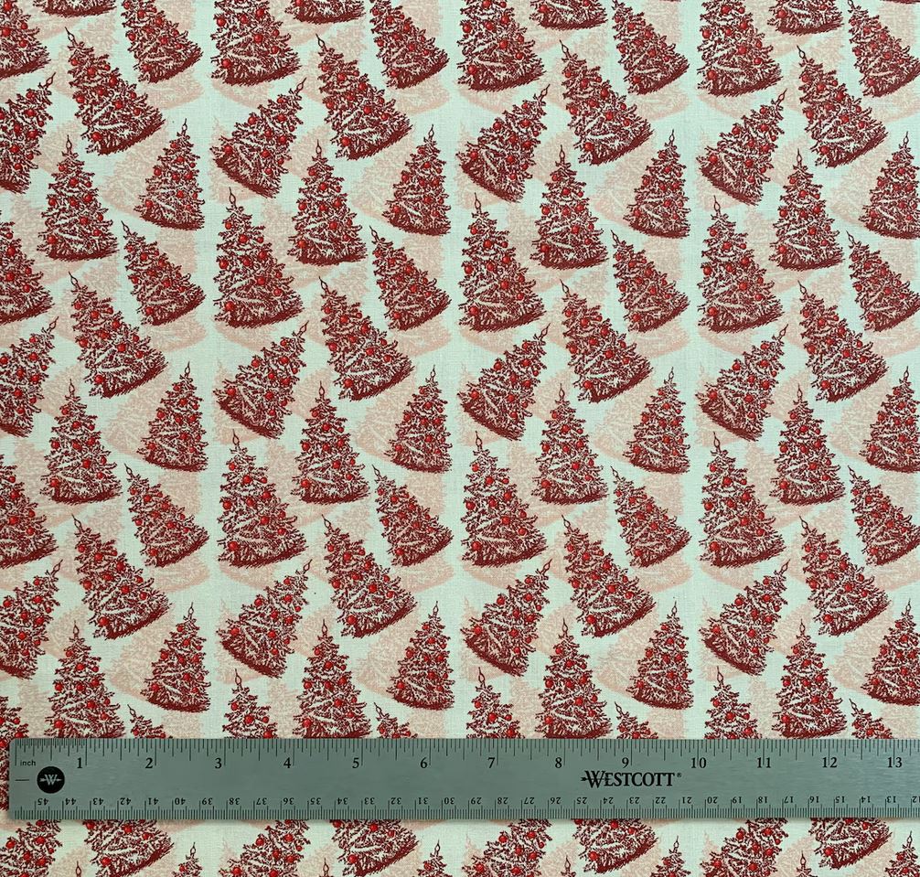 45 x 36 Red Christmas Trees on Cream 100% Cotton Fabric