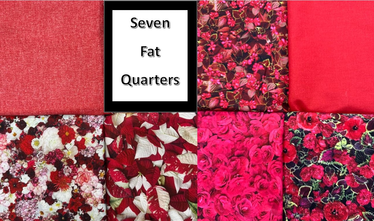 Christmas 7 Piece Fat Quarter Set 18" x 21" Hand Picked Christmas Collection Red Precut
