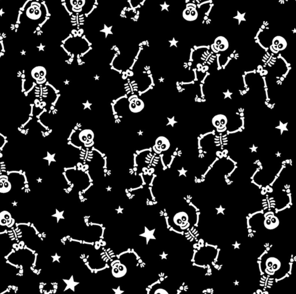44 x 36 Glow in the Dark Skeletons on Black Halloween Benartex 100% Cotton Fabric