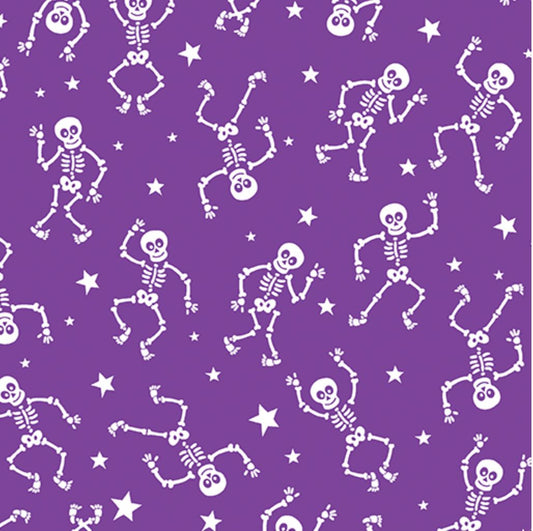 44 x 36 Glow in the Dark Skeletons on Purple Halloween Benartex 100% Cotton Fabric