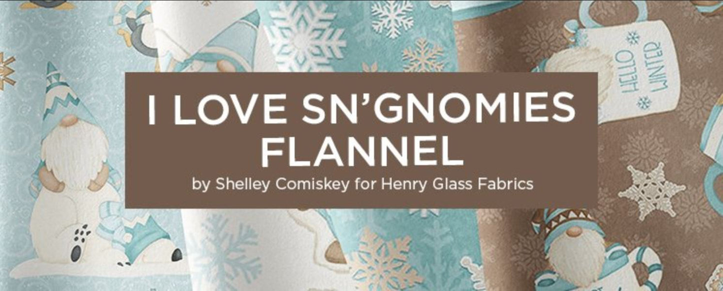 44 x 36 Flannel Tossed Snowmen I Love Sn’Gnomies Blue Henry Glass Christmas 100% Cotton