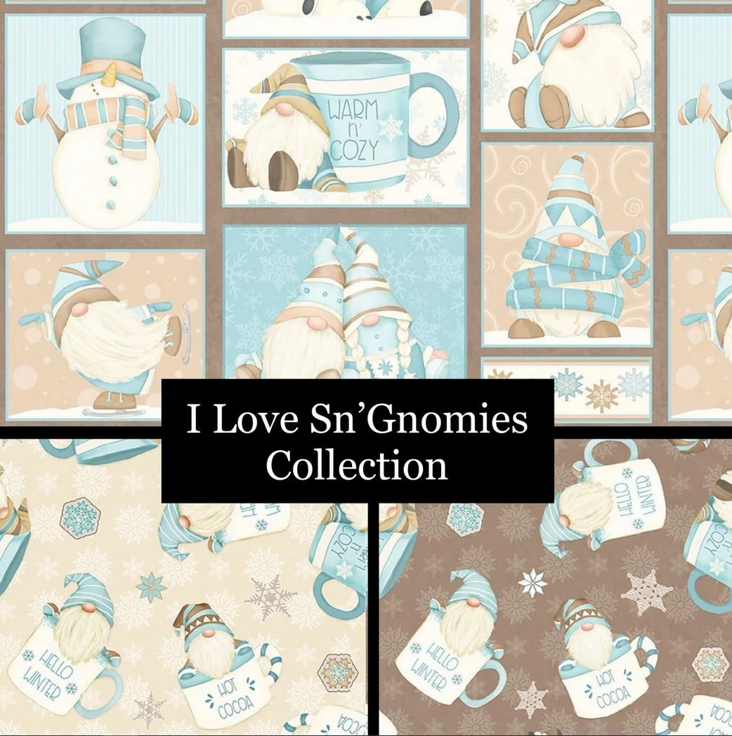 44 x 36 Flannel Tossed Snowmen I Love Sn’Gnomies Blue Henry Glass Christmas 100% Cotton