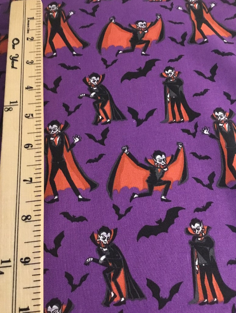 Halloween Dracula Vampire on Purple 100% Cotton Fabric
