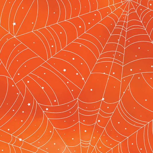 44 x 36 Glow in the Dark Spiderwebs on Orange Halloween Benartex 100% Cotton Fabric
