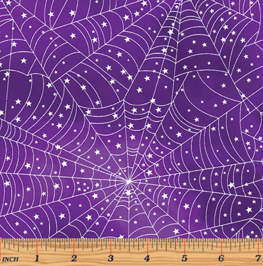 Glow in the Dark Spiderwebs on Purple Halloween Benartex 100% Cotton Fabric