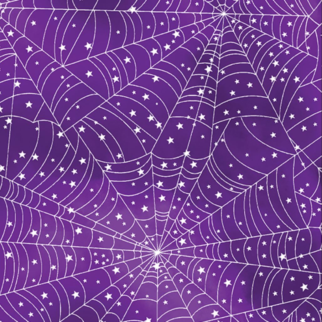 Glow in the Dark Spiderwebs on Purple Halloween Benartex 100% Cotton Fabric