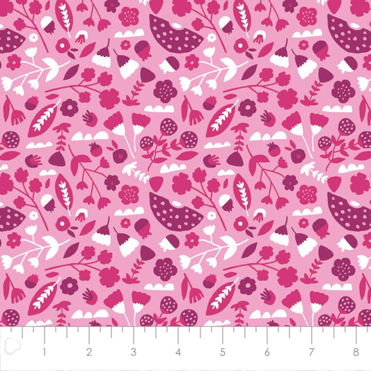 45 x 36 Flowers and Leaves on Pink 100% Cotton Fabric All Over Print