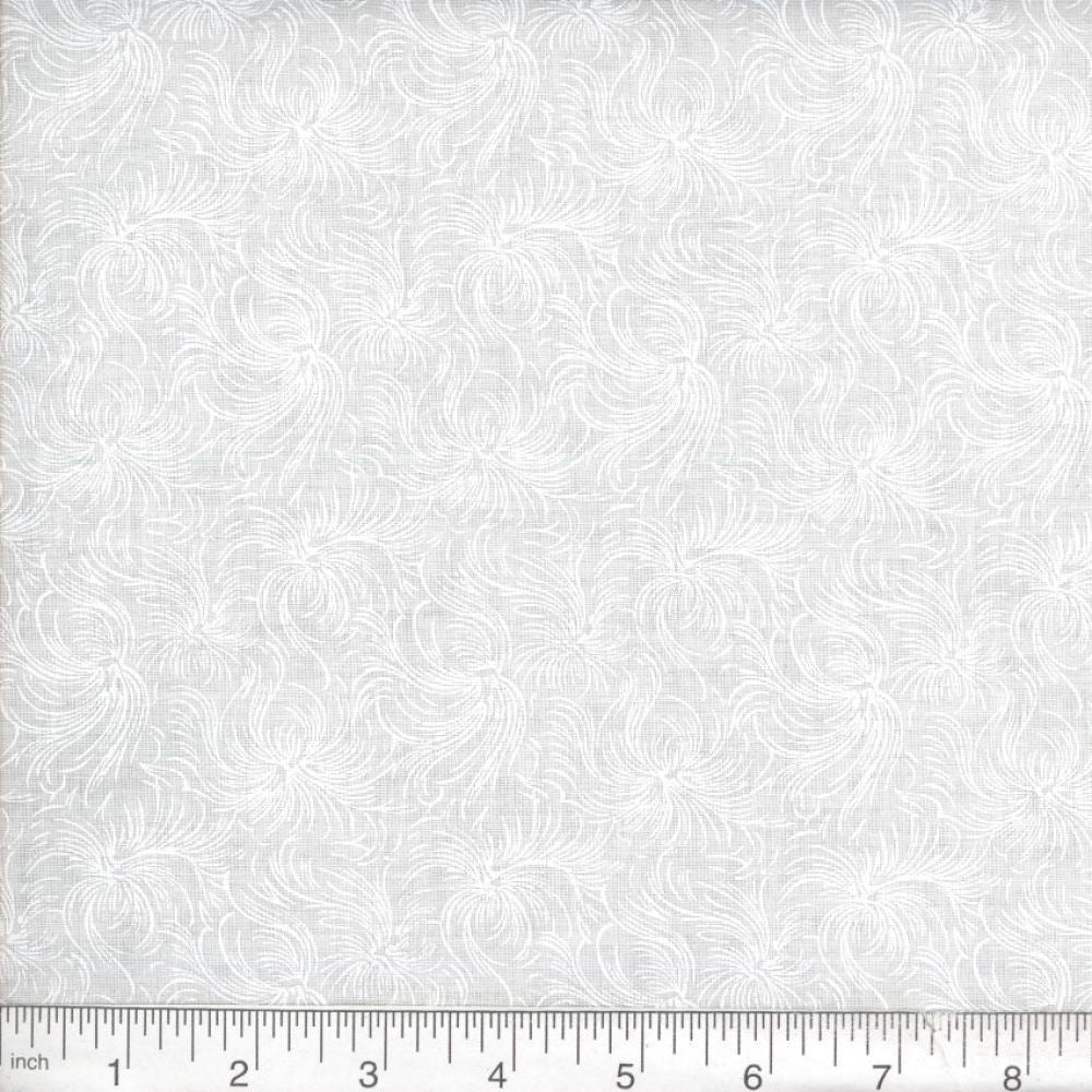 108 x 108 White Feather on White Background Quilt Back Cotton Fabric Extra Wide