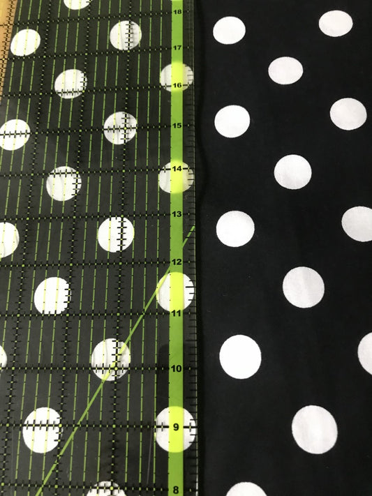 45 x 36 Large White Round Dots on Black 100% Cotton Fabric