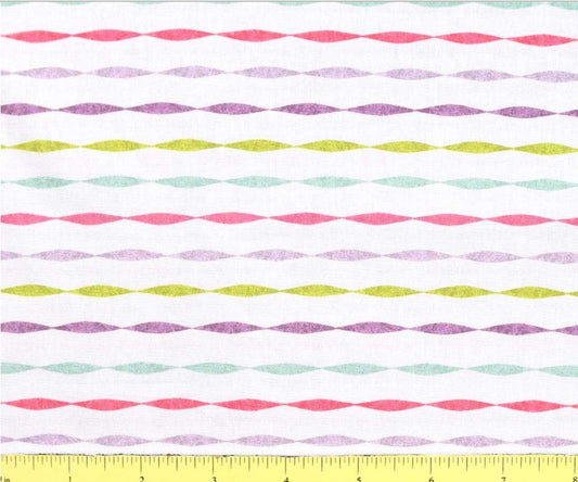 45 x 36 Twisted Pink Purple Green Stripes 100% Cotton Fabric All Over Print