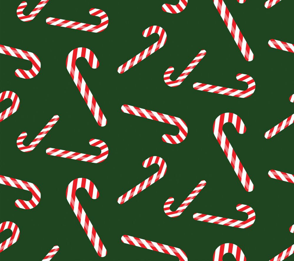 Christmas Candy Canes on Green 100% Cotton Fabric