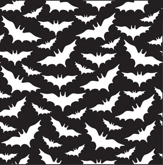 45 x 36 Halloween Flying White Bats on Black 100% Cotton Fabric