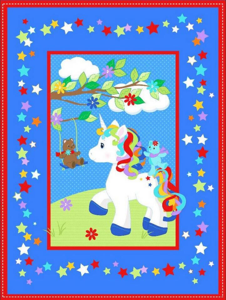 45 x 36 Unicorn Teddy Bears Baby Crib Wall hanging Panel 100% Cotton Fabric