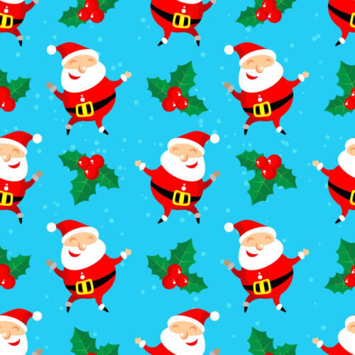 45 x 36 Christmas Dancing Santas on Blue by the yard 100% Cotton Fabric